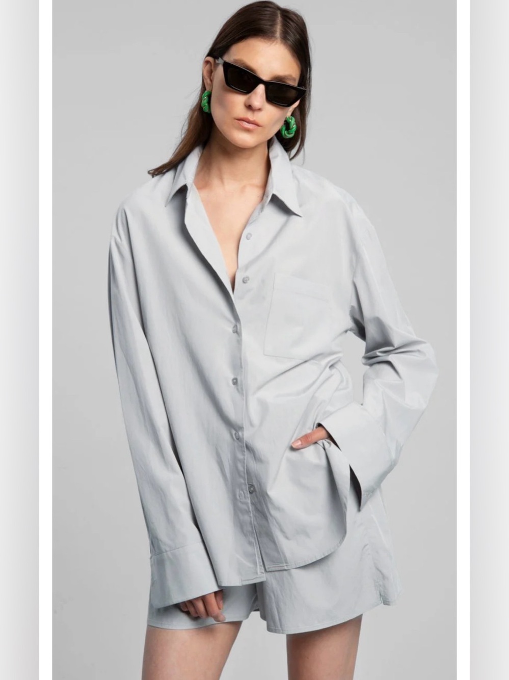 NWT Frankie Shop Liu Organic Cotton Shirt Ice Gray Oversized Minimalist Small - Picture 5 of 16